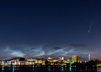Noctilucent clouds and comet NEOWISE over Cardiff Bay